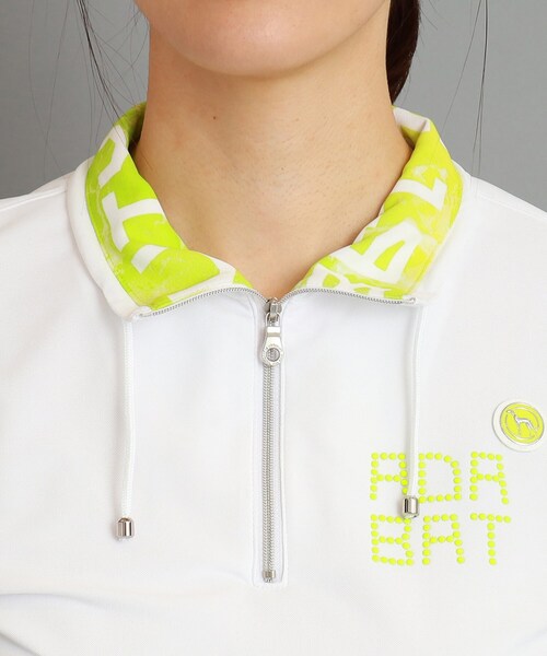 adabat（アダバット）の「◆【日本製/UVカット/防透け】ロゴデザイン 半袖ハーフジッププルオーバー（Tシャツ/カットソー・レディース・オレンジ系その他2/ブルー系5/ライトグリーン系・36/38/40/42）」の4枚目の写真