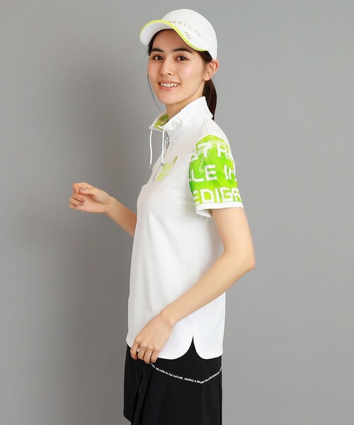 adabat（アダバット）の「◆【日本製/UVカット/防透け】ロゴデザイン 半袖ハーフジッププルオーバー（Tシャツ/カットソー・レディース・オレンジ系その他2/ブルー系5/ライトグリーン系・36/38/40/42）」の12枚目の写真