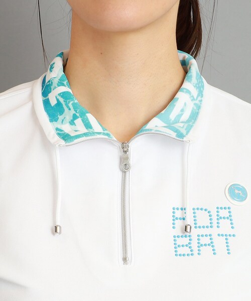 adabat（アダバット）の「◆【日本製/UVカット/防透け】ロゴデザイン 半袖ハーフジッププルオーバー（Tシャツ/カットソー・レディース・オレンジ系その他2/ブルー系5/ライトグリーン系・36/38/40/42）」の5枚目の写真