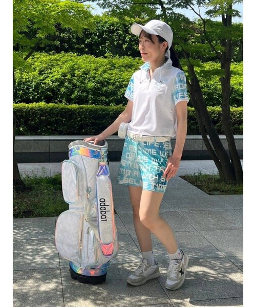 adabat（アダバット）の「◆【日本製/UVカット/防透け】ロゴデザイン 半袖ハーフジッププルオーバー（Tシャツ/カットソー・レディース・オレンジ系その他2/ブルー系5/ライトグリーン系・36/38/40/42）」の17枚目の写真