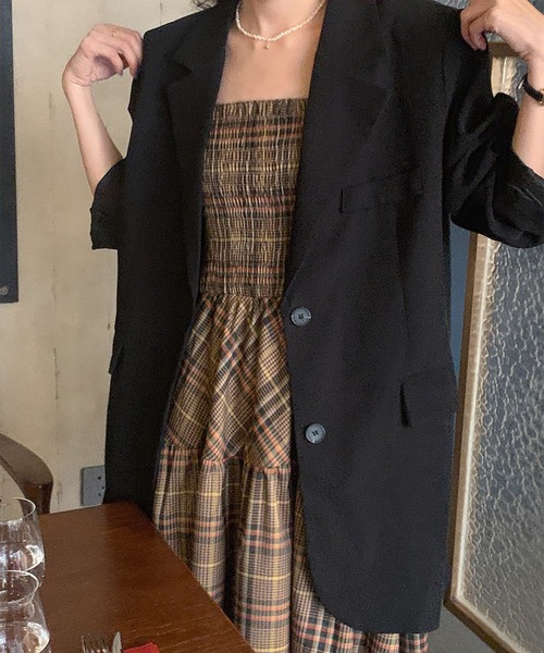 LYEON(リヨン)の「チェックキャミワンピース(ワンピース・レディース・マルーン/モカ・FREE)」の4枚目の写真