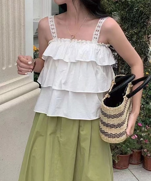 SPIGA（スピーガ）の「ﾌﾘﾙﾃｨｱｰﾄﾞｷｬﾐｿｰﾙ（キャミソール・レディース・ホワイト/イエロー・FREE）」の2枚目の写真