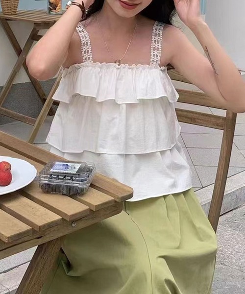 SPIGA（スピーガ）の「ﾌﾘﾙﾃｨｱｰﾄﾞｷｬﾐｿｰﾙ（キャミソール・レディース・ホワイト/イエロー・FREE）」の5枚目の写真