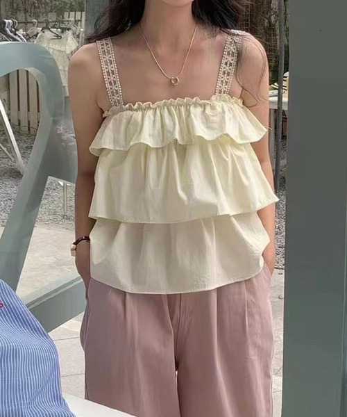 SPIGA（スピーガ）の「ﾌﾘﾙﾃｨｱｰﾄﾞｷｬﾐｿｰﾙ（キャミソール・レディース・ホワイト/イエロー・FREE）」の8枚目の写真