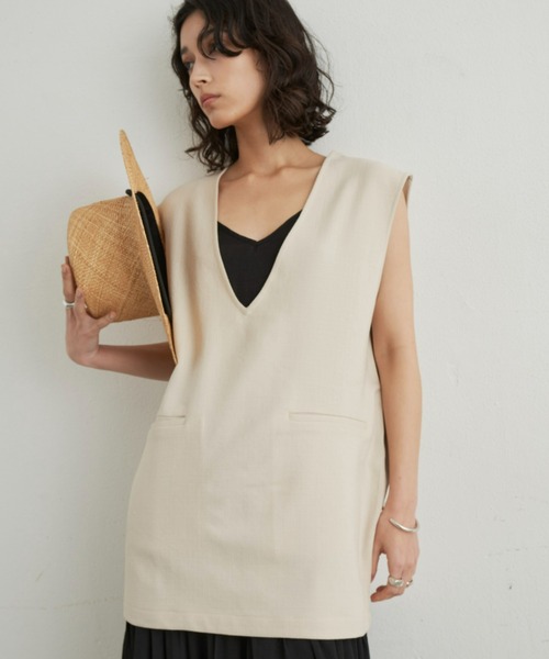 antigue カットレースリネンガーゼVネック dress Aunt Marie's（アントマリーズ）の「リネンライクVネックジレ