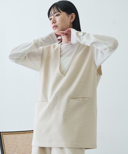 Aunt Marie's（アントマリーズ）の「リネンライクＶネックジレ / SETUP対応（ベスト・レディース・ブラック/チャコールグレー/ベージュ・FREE）」の10枚目の写真