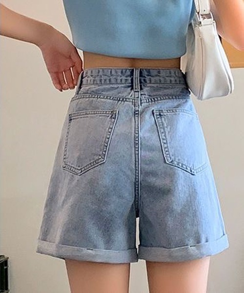 gossip!ロサンゼルス(ゴシップロサンゼルス)の「ハイウェストショートデニムパンツ(デニムパンツ・レディース・ブラック/ライトブルー・S/M/L)」の15枚目の写真