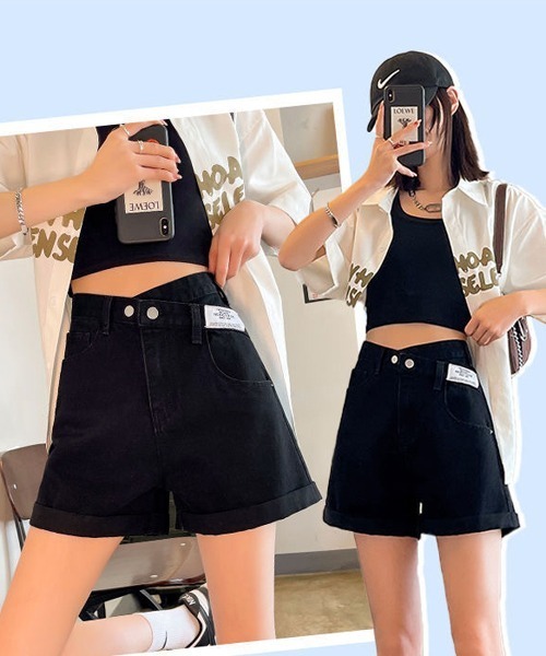 gossip!ロサンゼルス(ゴシップロサンゼルス)の「ハイウェストショートデニムパンツ(デニムパンツ・レディース・ブラック/ライトブルー・S/M/L)」の12枚目の写真