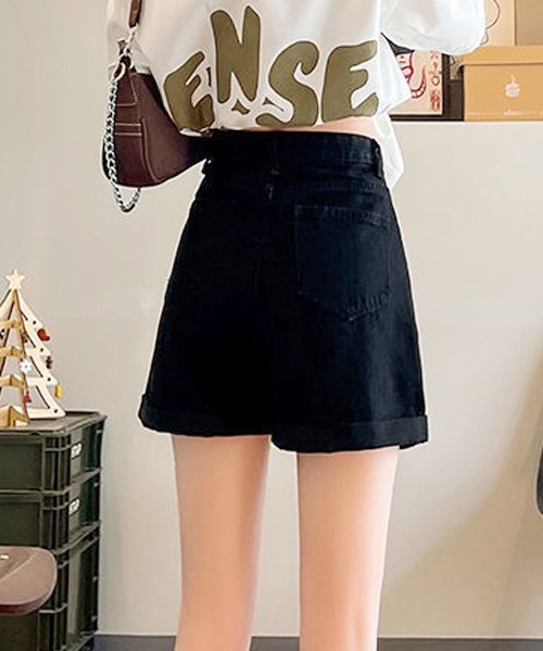 gossip!ロサンゼルス(ゴシップロサンゼルス)の「ハイウェストショートデニムパンツ(デニムパンツ・レディース・ブラック/ライトブルー・S/M/L)」の8枚目の写真