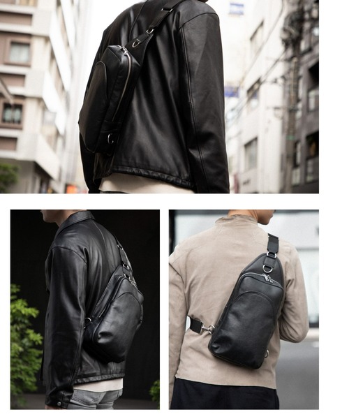 GUIONNET（ギオネ）の「【漆黒】 本革 シュリンクレザー ボディバッグ 大人 550g軽量 ギオネ エブリデイスリング（ショルダーバッグ・メンズ・ブラック・FREE）」の16枚目の写真
