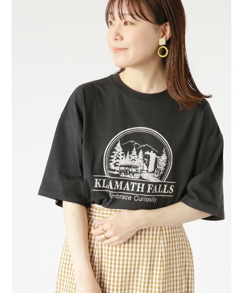 ehka sopo（エヘカソポ）の「風景プリントTシャツ（Tシャツ/カットソー・レディース・ブラック/キナリ/グリーン/ピンク・ﾌﾘ-）」の3枚目の写真