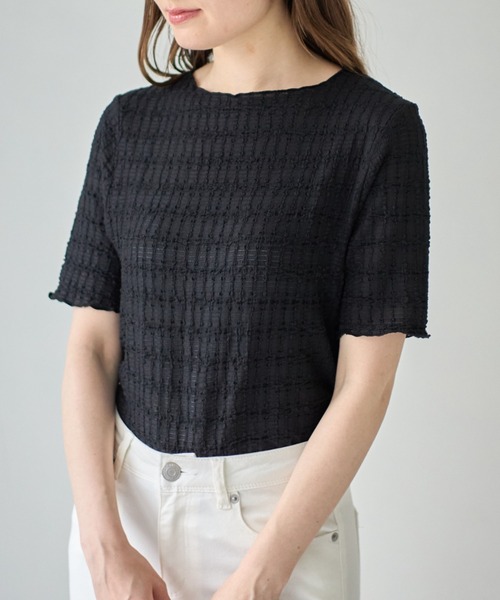 tocco closet(トッコ クローゼット)の「【ZOZO限定】カットジャガードメロートップス(Tシャツ/カットソー・レディース・オフホワイト/ブラック・M)」の2枚目の写真
