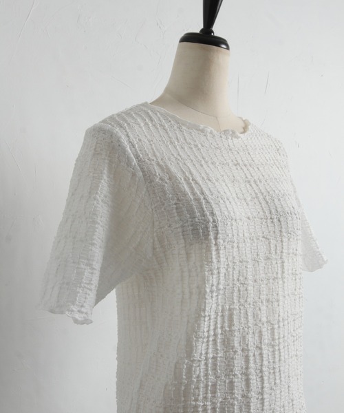 tocco closet(トッコ クローゼット)の「【ZOZO限定】カットジャガードメロートップス(Tシャツ/カットソー・レディース・オフホワイト/ブラック・M)」の5枚目の写真