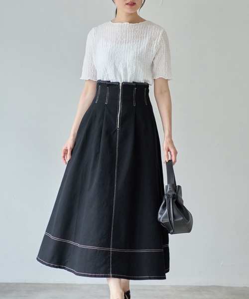 tocco closet(トッコ クローゼット)の「【ZOZO限定】カットジャガードメロートップス(Tシャツ/カットソー・レディース・オフホワイト/ブラック・M)」の9枚目の写真