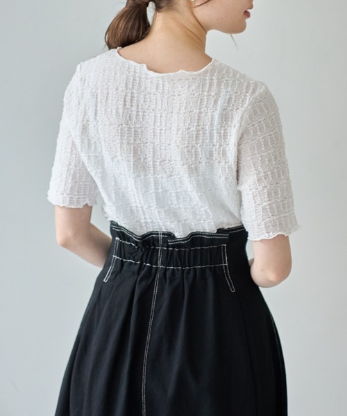 tocco closet(トッコ クローゼット)の「【ZOZO限定】カットジャガードメロートップス(Tシャツ/カットソー・レディース・オフホワイト/ブラック・M)」の3枚目の写真