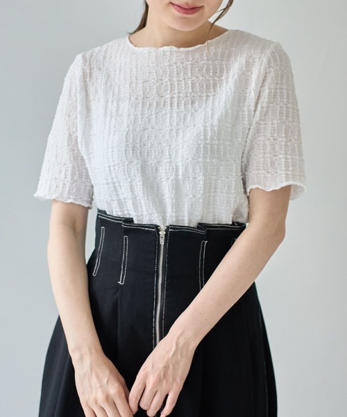 tocco closet(トッコ クローゼット)の「【ZOZO限定】カットジャガードメロートップス(Tシャツ/カットソー・レディース・オフホワイト/ブラック・M)」の12枚目の写真