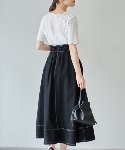 tocco closet(トッコ クローゼット)の「【ZOZO限定】カットジャガードメロートップス(Tシャツ/カットソー・レディース・オフホワイト/ブラック・M)」の6枚目の写真