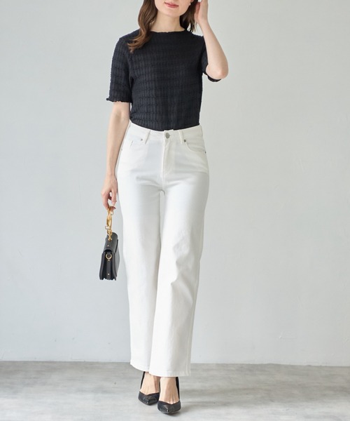 tocco closet(トッコ クローゼット)の「【ZOZO限定】カットジャガードメロートップス(Tシャツ/カットソー・レディース・オフホワイト/ブラック・M)」の7枚目の写真