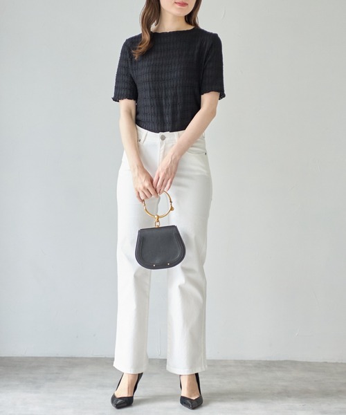 tocco closet(トッコ クローゼット)の「【ZOZO限定】カットジャガードメロートップス(Tシャツ/カットソー・レディース・オフホワイト/ブラック・M)」の18枚目の写真