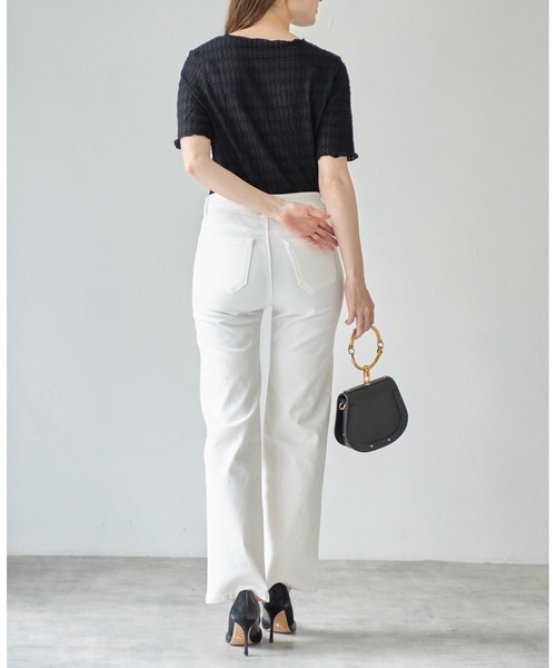 tocco closet(トッコ クローゼット)の「【ZOZO限定】カットジャガードメロートップス(Tシャツ/カットソー・レディース・オフホワイト/ブラック・M)」の4枚目の写真