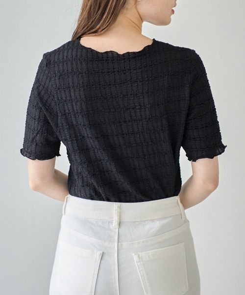 tocco closet(トッコ クローゼット)の「【ZOZO限定】カットジャガードメロートップス(Tシャツ/カットソー・レディース・オフホワイト/ブラック・M)」の13枚目の写真
