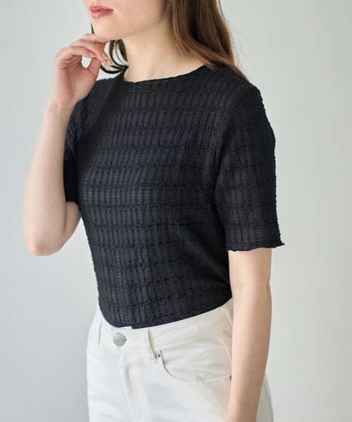 tocco closet(トッコ クローゼット)の「【ZOZO限定】カットジャガードメロートップス(Tシャツ/カットソー・レディース・オフホワイト/ブラック・M)」の10枚目の写真