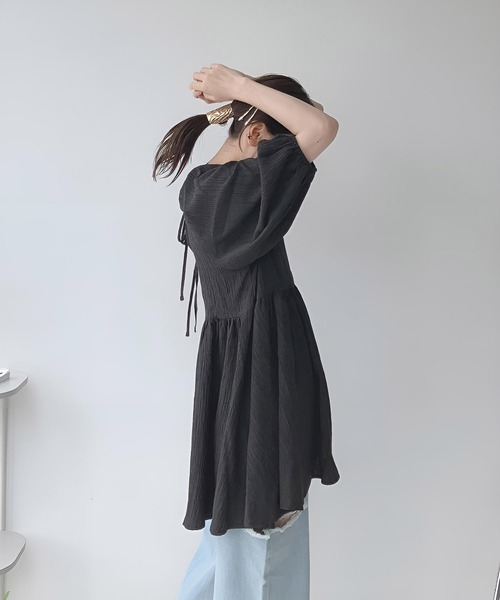 AS KNOW AS plus（アズノゥアズプラス）の「〇バックリボン ボリューム袖チュニック（チュニック・レディース・ライム/オフホワイト/ブラック・FREE）」の3枚目の写真