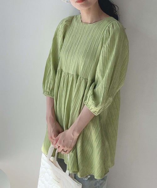 AS KNOW AS plus（アズノゥアズプラス）の「〇バックリボン ボリューム袖チュニック（チュニック・レディース・ライム/オフホワイト/ブラック・FREE）」の11枚目の写真