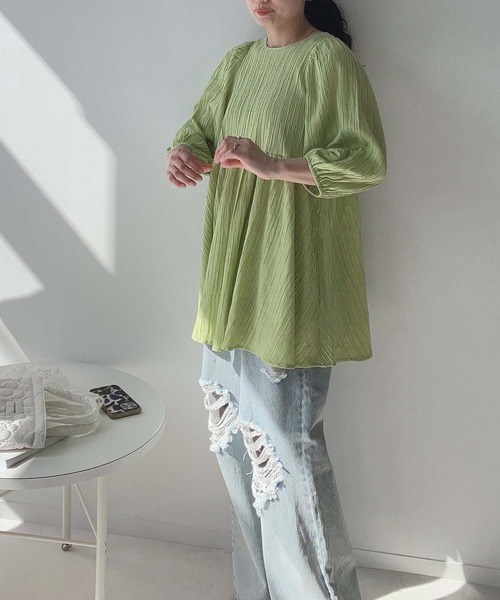 AS KNOW AS plus（アズノゥアズプラス）の「〇バックリボン ボリューム袖チュニック（チュニック・レディース・ライム/オフホワイト/ブラック・FREE）」の12枚目の写真