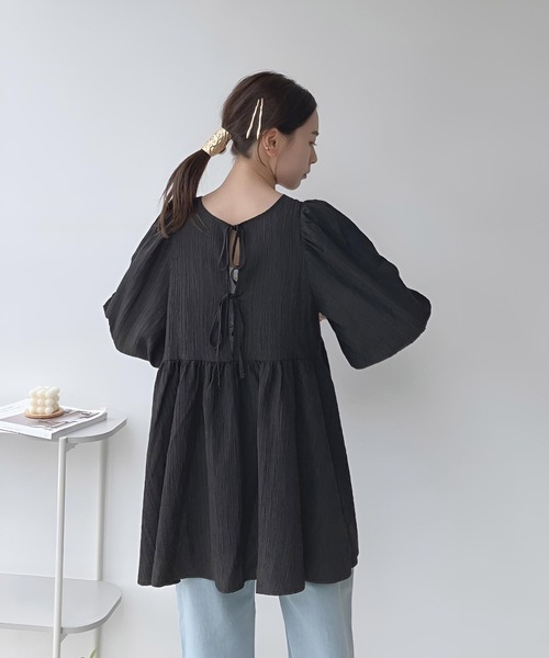 AS KNOW AS plus（アズノゥアズプラス）の「〇バックリボン ボリューム袖チュニック（チュニック・レディース・ライム/オフホワイト/ブラック・FREE）」の18枚目の写真