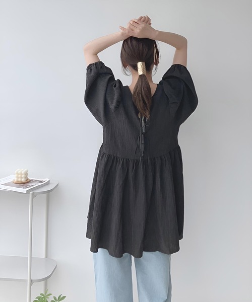 AS KNOW AS plus（アズノゥアズプラス）の「〇バックリボン ボリューム袖チュニック（チュニック・レディース・ライム/オフホワイト/ブラック・FREE）」の19枚目の写真