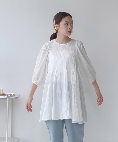 AS KNOW AS plus（アズノゥアズプラス）の「〇バックリボン ボリューム袖チュニック（チュニック・レディース・ライム/オフホワイト/ブラック・FREE）」の22枚目の写真