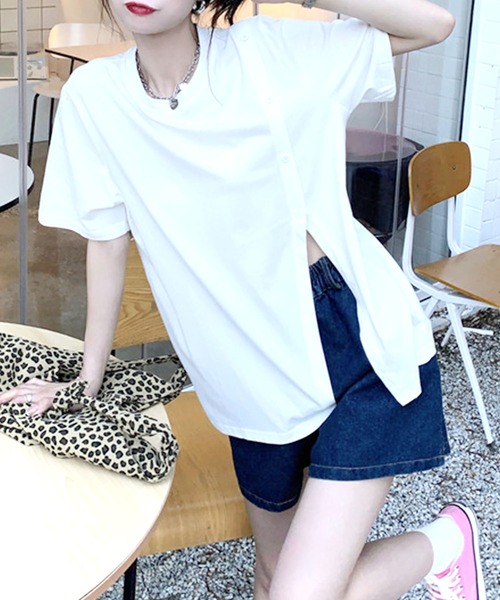 Amulet（アミュレット）の「アシンメトリースリットTシャツ（Tシャツ/カットソー・レディース・ホワイト/グリーン/ブラック・L/M/XL）」の19枚目の写真