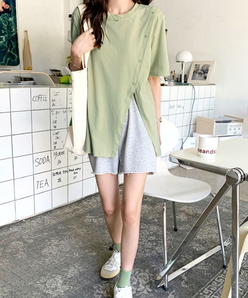 Amulet（アミュレット）の「アシンメトリースリットTシャツ（Tシャツ/カットソー・レディース・ホワイト/グリーン/ブラック・L/M/XL）」の12枚目の写真