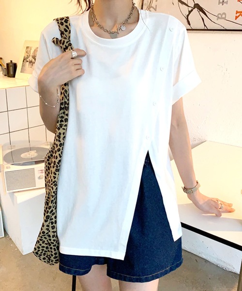 Amulet（アミュレット）の「アシンメトリースリットTシャツ（Tシャツ/カットソー・レディース・ホワイト/グリーン/ブラック・L/M/XL）」の6枚目の写真