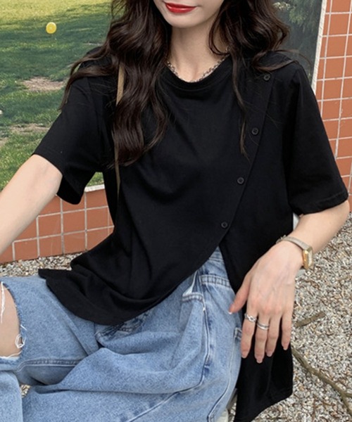 Amulet（アミュレット）の「アシンメトリースリットTシャツ（Tシャツ/カットソー・レディース・ホワイト/グリーン/ブラック・L/M/XL）」の15枚目の写真