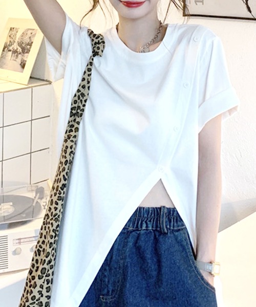 Amulet（アミュレット）の「アシンメトリースリットTシャツ（Tシャツ/カットソー・レディース・ホワイト/グリーン/ブラック・L/M/XL）」の7枚目の写真