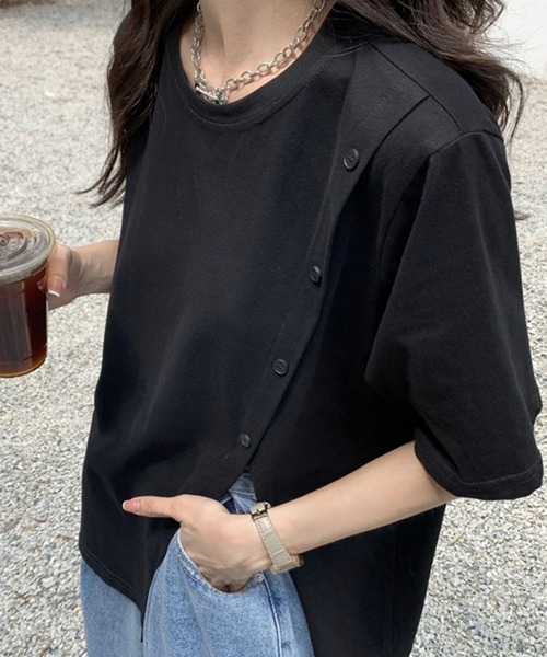 Amulet（アミュレット）の「アシンメトリースリットTシャツ（Tシャツ/カットソー・レディース・ホワイト/グリーン/ブラック・L/M/XL）」の18枚目の写真