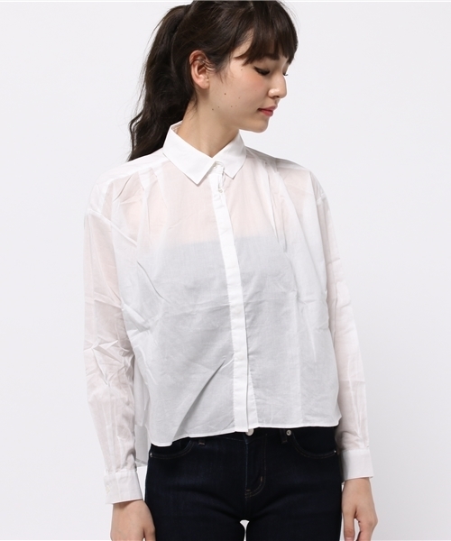 earth music&ecology（アースミュージックアンドエコロジー）の「ショートタックシャツ（シャツ/ブラウス・レディース・ブルー/ホワイト・FREE）」の3枚目の写真