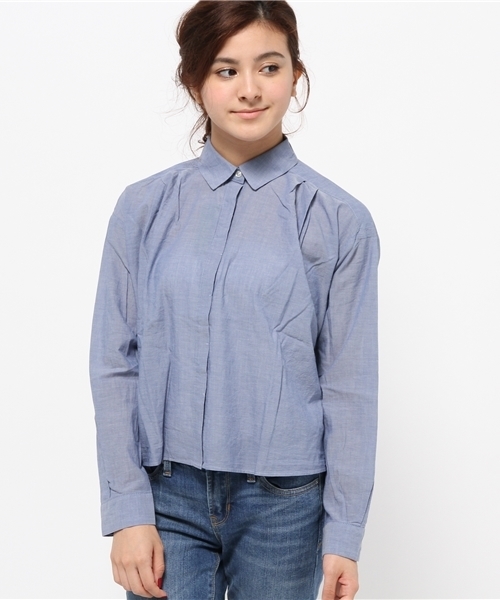 earth music&ecology（アースミュージックアンドエコロジー）の「ショートタックシャツ（シャツ/ブラウス・レディース・ブルー/ホワイト・FREE）」の12枚目の写真