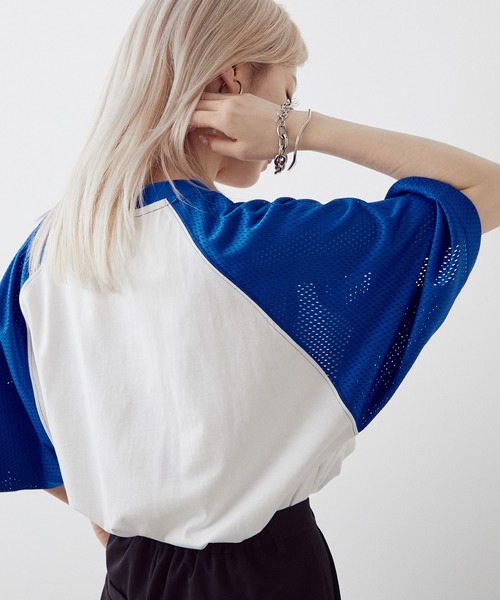 WHIMSIC(ウィムジック)の「【UNISEX】メッシュスリーブベースボールTシャツ(Tシャツ/カットソー・メンズ・ホワイト系その他/グレー/ホワイト系その他2・FREE)」の2枚目の写真