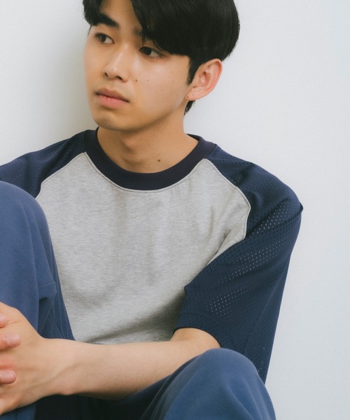 WHIMSIC(ウィムジック)の「【UNISEX】メッシュスリーブベースボールTシャツ(Tシャツ/カットソー・メンズ・ホワイト系その他/グレー/ホワイト系その他2・FREE)」の3枚目の写真