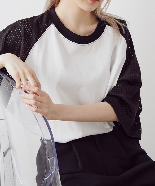 WHIMSIC(ウィムジック)の「【UNISEX】メッシュスリーブベースボールTシャツ(Tシャツ/カットソー・メンズ・ホワイト系その他/グレー/ホワイト系その他2・FREE)」の1枚目の写真
