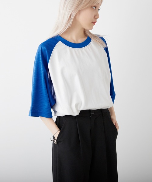 WHIMSIC(ウィムジック)の「【UNISEX】メッシュスリーブベースボールTシャツ(Tシャツ/カットソー・メンズ・ホワイト系その他/グレー/ホワイト系その他2・FREE)」の9枚目の写真