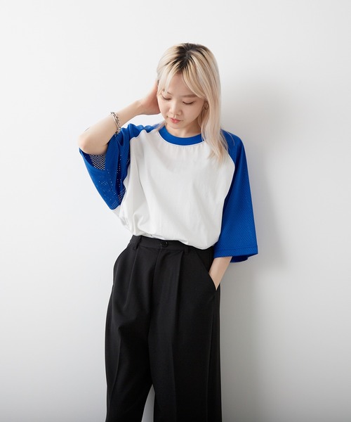 WHIMSIC(ウィムジック)の「【UNISEX】メッシュスリーブベースボールTシャツ(Tシャツ/カットソー・メンズ・ホワイト系その他/グレー/ホワイト系その他2・FREE)」の10枚目の写真