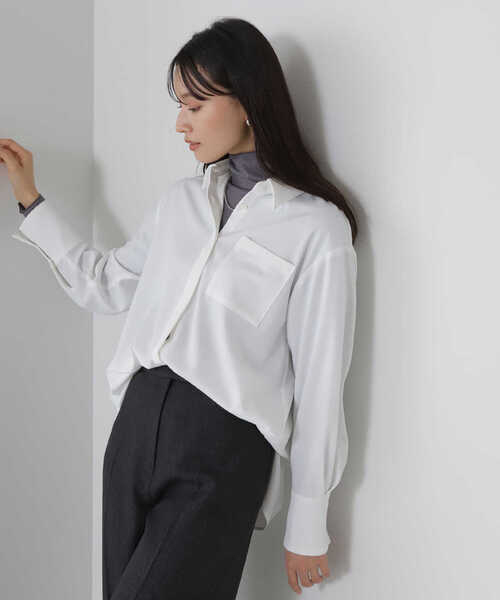 NATURAL BEAUTY BASIC(ナチュラルビューティーベーシック)の「◇ハイネックシアーカットソー(Tシャツ/カットソー・レディース・イエロー/チャコールグレー/オフホワイト/ブラック・FREE)」の9枚目の写真