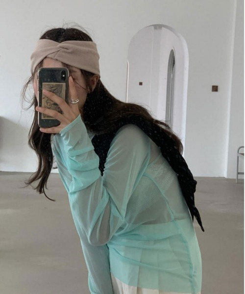 i-dare（アイディア）の「【i-dare】シースルー シアーハイネック タートル トップス（Tシャツ/カットソー・レディース・イエロー/グリーン/ピンク/ホワイト/ブラック/ブルー・FREE）」の11枚目の写真