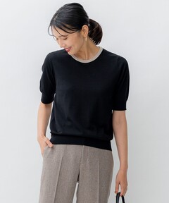 セール】フラッフィーニット 半袖セミモックネック（ニット/セーター