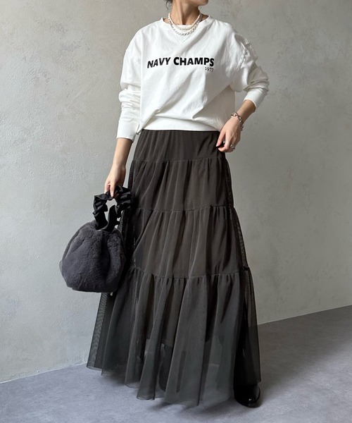 DouDou(ドゥドゥ)の「【WEB限定】 ピグメントケミカルスウェットロンTEE(Tシャツ/カットソー・レディース・ホワイト/チャコールグレー・FREE)」の5枚目の写真