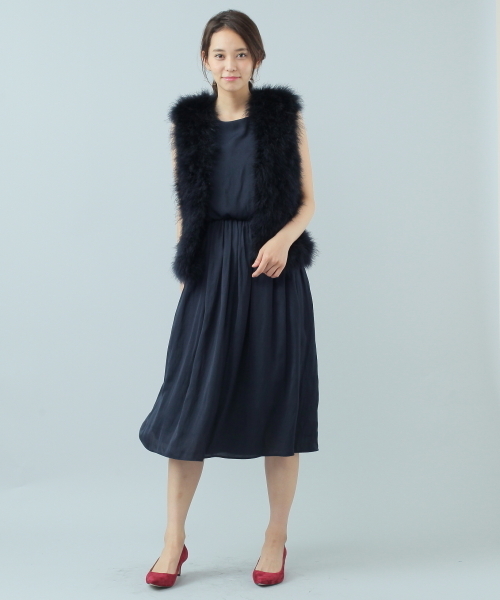 ELFORBR（エルフォーブル）の「サテンミドル丈ワンピース15（ワンピース・レディース・ネイビー/キャメル・36/38）」の14枚目の写真